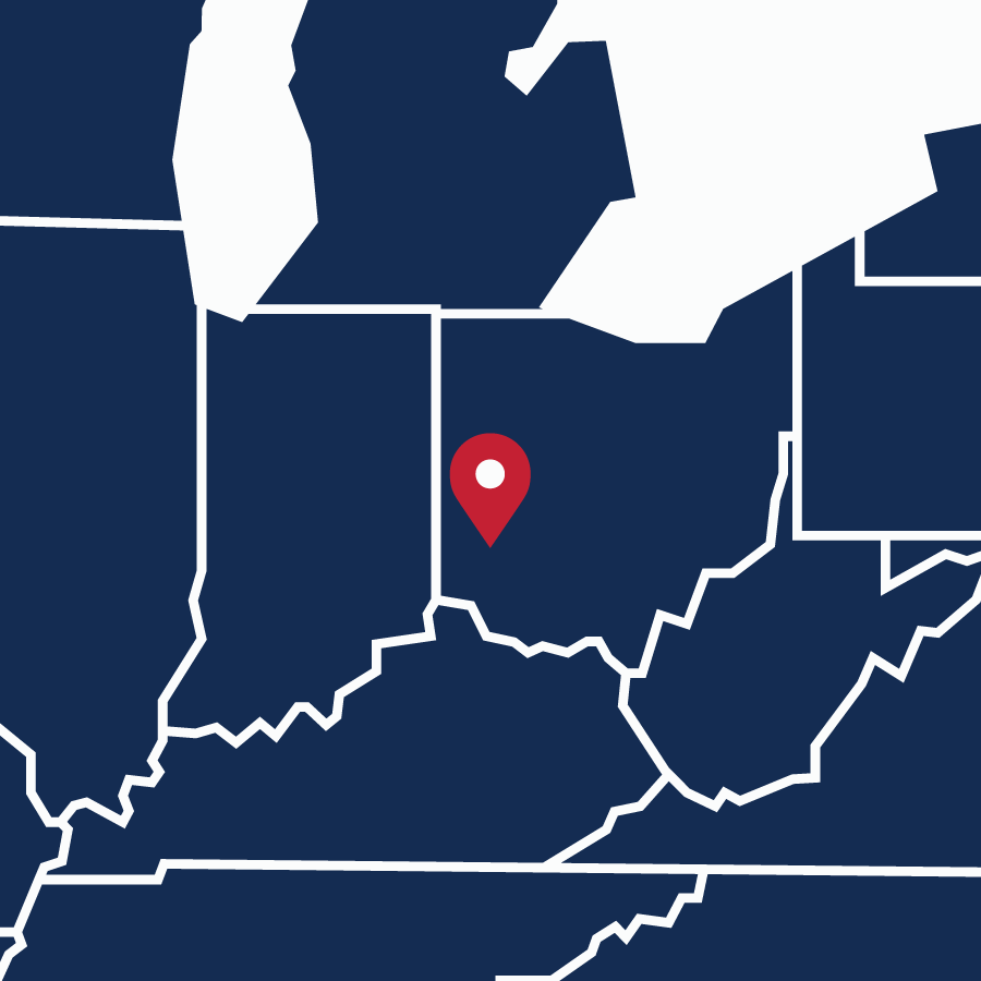 map of midwest with anchor on Dayton, OH